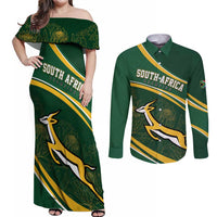 South Africa Rugby Personalized Bokke Couples Matching Off Shoulder Maxi Dress and Long Sleeve Button Shirt Springboks - Stronger Together - Wonder Print Shop