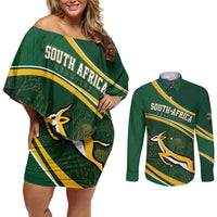South Africa Rugby Personalized Bokke Couples Matching Off Shoulder Short Dress and Long Sleeve Button Shirt Springboks - Stronger Together - Wonder Print Shop