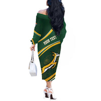 South Africa Rugby Personalized Bokke Off The Shoulder Long Sleeve Dress Springboks - Stronger Together - Wonder Print Shop