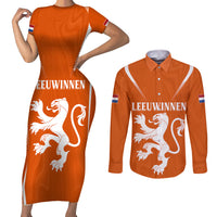 Personalised Netherlands Football Couples Matching Short Sleeve Bodycon Dress and Long Sleeve Button Shirts Lionesses World Cup 2023 LT7 - Wonder Print Shop