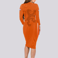 Personalised Netherlands Football Long Sleeve Bodycon Dress Lionesses World Cup 2023 - Wonder Print Shop