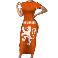 Personalised Netherlands Football Short Sleeve Bodycon Dress Lionesses World Cup 2023 - Wonder Print Shop