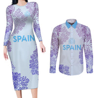 Personalised Spain Football Couples Matching Long Sleeve Bodycon Dress and Long Sleeve Button Shirts Coral Reef Jersey Replica Inspired LT7 - Wonder Print Shop