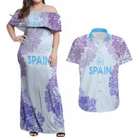 Personalised Spain Football Couples Matching Off Shoulder Maxi Dress and Hawaiian Shirt Coral Reef Jersey Replica Inspired LT7 - Wonder Print Shop
