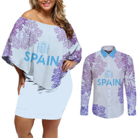 Personalised Spain Football Couples Matching Off Shoulder Short Dress and Long Sleeve Button Shirts Coral Reef Jersey Replica Inspired LT7 - Wonder Print Shop