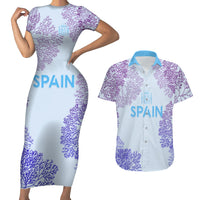 Personalised Spain Football Couples Matching Short Sleeve Bodycon Dress and Hawaiian Shirt Coral Reef Jersey Replica Inspired LT7 - Wonder Print Shop