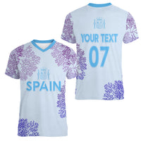 Personalised Spain Football Women V Neck T Shirt Coral Reef Jersey Replica Inspired - Wonder Print Shop