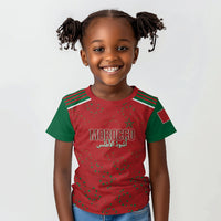 Morocco Football Atlas Lionesses Custom Kid T shirt Arabesque Motif