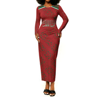 Morocco Football Atlas Lionesses Custom Long Sleeve Bodycon Dress Arabesque Motif