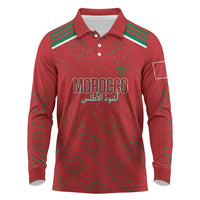 Morocco Football Atlas Lionesses Custom Long Sleeve Polo Shirt Arabesque Motif