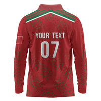 Morocco Football Atlas Lionesses Custom Long Sleeve Polo Shirt Arabesque Motif