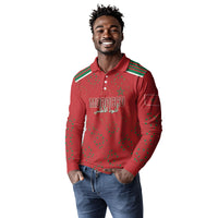 Morocco Football Atlas Lionesses Custom Long Sleeve Polo Shirt Arabesque Motif