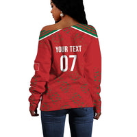 Morocco Football Atlas Lionesses Custom Off Shoulder Sweater Arabesque Motif
