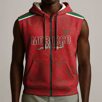 Morocco Football Atlas Lionesses Custom Sleeveless Zip Hoodie Arabesque Motif