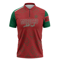 Morocco Football Atlas Lionesses Custom Zipper Polo Shirt Arabesque Motif