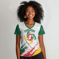 Cameroon Les Lionnes Indomptables Football Custom Women V-Neck T-Shirt Toghu Pattern