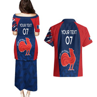 Personalised France Rugby Couples Matching Puletasi Dress and Hawaiian Shirt 2023 World Cup Allez Les Bleus Grunge Style LT7 - Wonder Print Shop