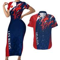 Personalised France Rugby Couples Matching Short Sleeve Bodycon Dress and Hawaiian Shirt 2023 World Cup Allez Les Bleus Grunge Style LT7 - Wonder Print Shop