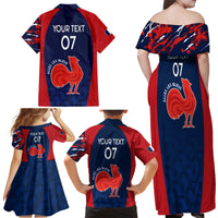 Personalised France Rugby Family Matching Off Shoulder Maxi Dress and Hawaiian Shirt 2023 World Cup Allez Les Bleus Grunge Style LT7 - Wonder Print Shop
