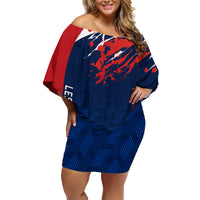 Personalised France Rugby Family Matching Off Shoulder Short Dress and Hawaiian Shirt 2023 World Cup Allez Les Bleus Grunge Style LT7 - Wonder Print Shop