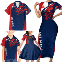 Personalised France Rugby Family Matching Short Sleeve Bodycon Dress and Hawaiian Shirt 2023 World Cup Allez Les Bleus Grunge Style - Wonder Print Shop