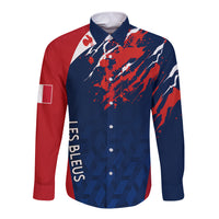 Personalised France Rugby Long Sleeve Button Shirt 2023 World Cup Allez Les Bleus Grunge Style - Wonder Print Shop
