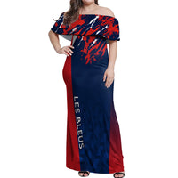 Personalised France Rugby Off Shoulder Maxi Dress 2023 World Cup Allez Les Bleus Grunge Style - Wonder Print Shop