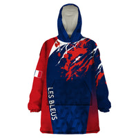Personalised France Rugby Wearable Blanket Hoodie 2023 World Cup Allez Les Bleus Grunge Style - Wonder Print Shop