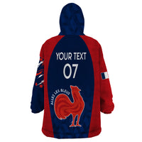 Personalised France Rugby Wearable Blanket Hoodie 2023 World Cup Allez Les Bleus Grunge Style - Wonder Print Shop