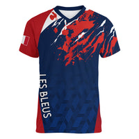 Personalised France Rugby Women V Neck T Shirt 2023 World Cup Allez Les Bleus Grunge Style - Wonder Print Shop