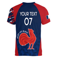 Personalised France Rugby Women V Neck T Shirt 2023 World Cup Allez Les Bleus Grunge Style - Wonder Print Shop