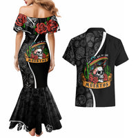 Mexico Day Of The Dead Couples Matching Mermaid Dress and Hawaiian Shirt Sombrero Sugar Skull With Roses LT7 - Wonder Print Shop