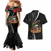 Mexico Day Of The Dead Couples Matching Mermaid Dress and Hawaiian Shirt Sombrero Sugar Skull With Roses LT7 - Wonder Print Shop