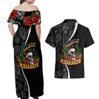 Mexico Day Of The Dead Couples Matching Off Shoulder Maxi Dress and Hawaiian Shirt Sombrero Sugar Skull With Roses LT7 - Wonder Print Shop