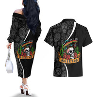Mexico Day Of The Dead Couples Matching Off The Shoulder Long Sleeve Dress and Hawaiian Shirt Sombrero Sugar Skull With Roses LT7 - Wonder Print Shop