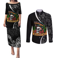 Mexico Day Of The Dead Couples Matching Puletasi Dress and Long Sleeve Button Shirts Sombrero Sugar Skull With Roses LT7 - Wonder Print Shop
