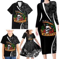Mexico Day Of The Dead Family Matching Long Sleeve Bodycon Dress and Hawaiian Shirt Sombrero Sugar Skull With Roses LT7 - Wonder Print Shop