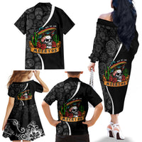 Mexico Day Of The Dead Family Matching Off Shoulder Long Sleeve Dress and Hawaiian Shirt Sombrero Sugar Skull With Roses - Wonder Print Shop