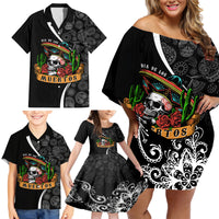 Mexico Day Of The Dead Family Matching Off Shoulder Short Dress and Hawaiian Shirt Sombrero Sugar Skull With Roses LT7 - Wonder Print Shop