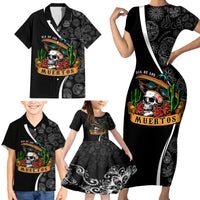 Mexico Day Of The Dead Family Matching Short Sleeve Bodycon Dress and Hawaiian Shirt Sombrero Sugar Skull With Roses - Wonder Print Shop