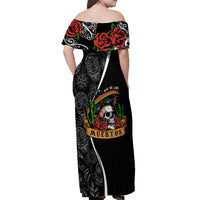 Mexico Day Of The Dead Off Shoulder Maxi Dress Sombrero Sugar Skull With Roses - Wonder Print Shop
