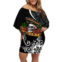 Mexico Day Of The Dead Off Shoulder Short Dress Sombrero Sugar Skull With Roses - Wonder Print Shop