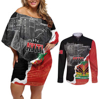 Personalized Haiti First Black Republic 1804 Couples Matching Off Shoulder Short Dress and Long Sleeve Button Shirt Ayiti Citadel Laferriere