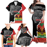 Personalized Haiti First Black Republic 1804 Family Matching Off Shoulder Maxi Dress and Hawaiian Shirt Ayiti Citadel Laferriere