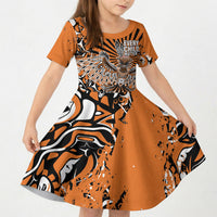 Canada Indigenous Orange Kid Short Sleeve Dress Haida Art Thunder Bird