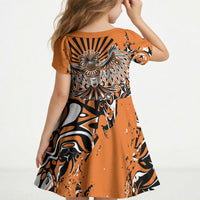 Canada Indigenous Orange Kid Short Sleeve Dress Haida Art Thunder Bird