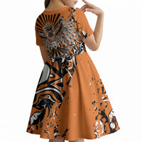 Canada Indigenous Orange Kid Short Sleeve Dress Haida Art Thunder Bird