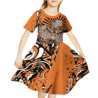 Canada Indigenous Orange Kid Short Sleeve Dress Haida Art Thunder Bird