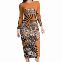 Canada Indigenous Orange Long Sleeve Bodycon Dress Haida Art Thunder Bird