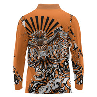 Canada Indigenous Orange Long Sleeve Polo Shirt Haida Art Thunder Bird